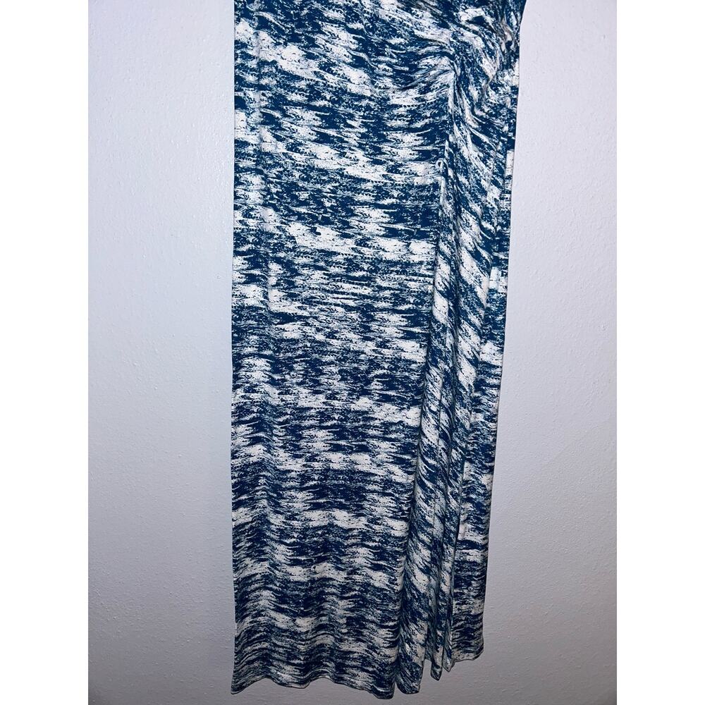 Soft Surroundings Boho Hippie Joanna Faux Wrap Teal Ecru Front Twist Maxi Dress